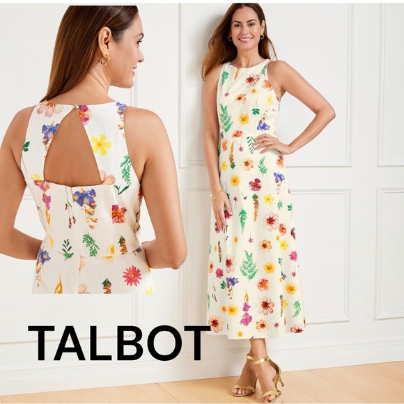 Talbots Dresses & Skirts - Talbots Petite Sateen Fit & Flare Dress Floral Meadow Halter Sleeveless 12P